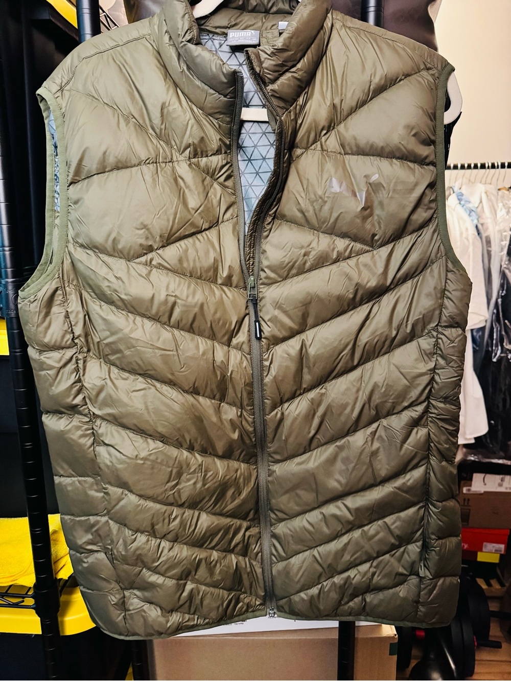 Puma Olive Green Quilted Jacket with Hood Trim